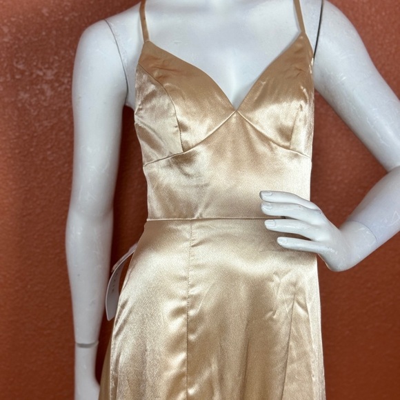 AZAZIE Elegant Gold Satin Evening Gown Size A2. E83 - Picture 5 of 16